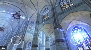 Architecture student uses virtual reality goggles to explore gothic cathedral architecture