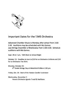 Important Dates for the TJMS Orchestra