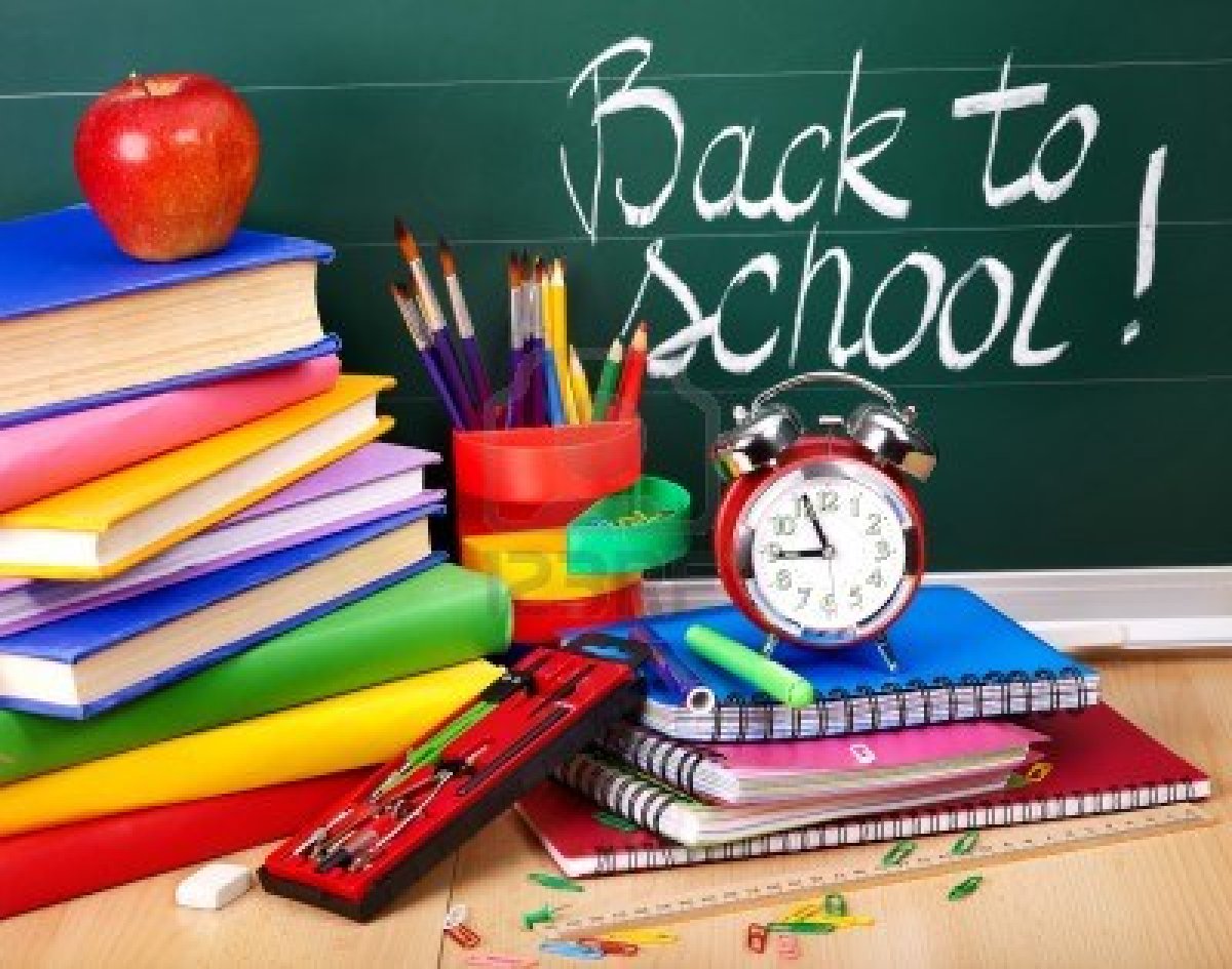 image of school supplies and chalkboard that reads "back to school!"