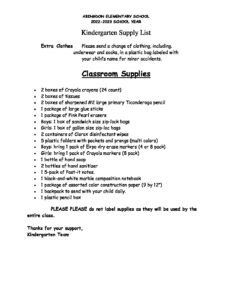 Class Supply List 2022-2023