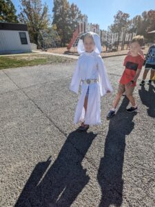 A fourth grade student dressed up as Princess Leia for the Fall Parade