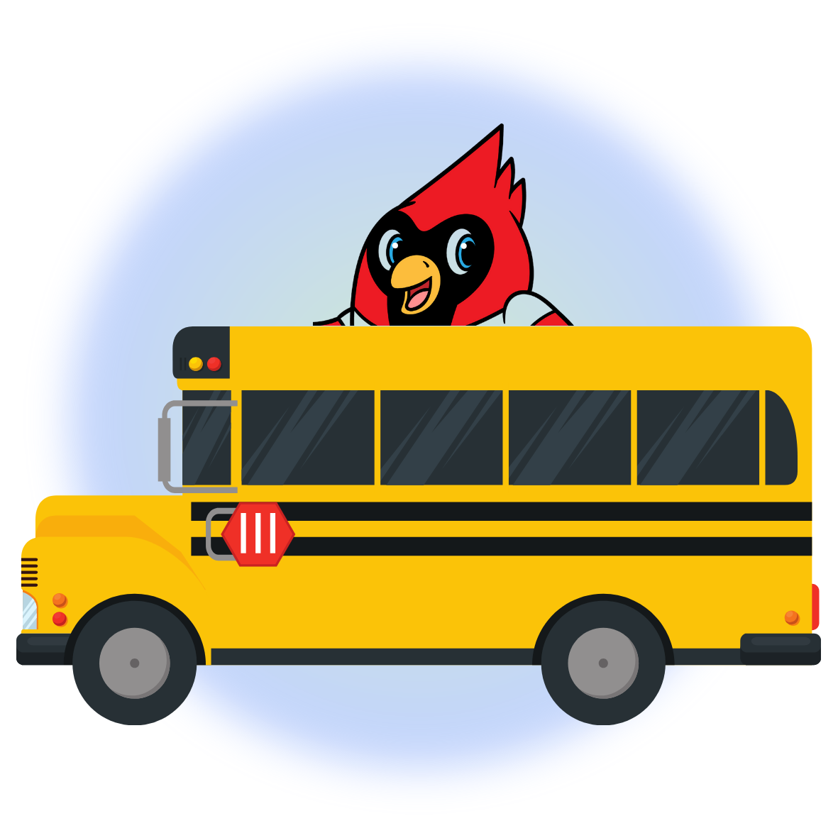 Cardinal with bus and blue background