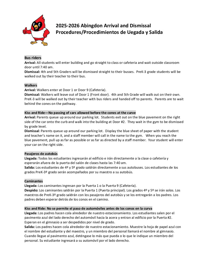thumbnail of Arrival and dismissal procedures 2025-2026