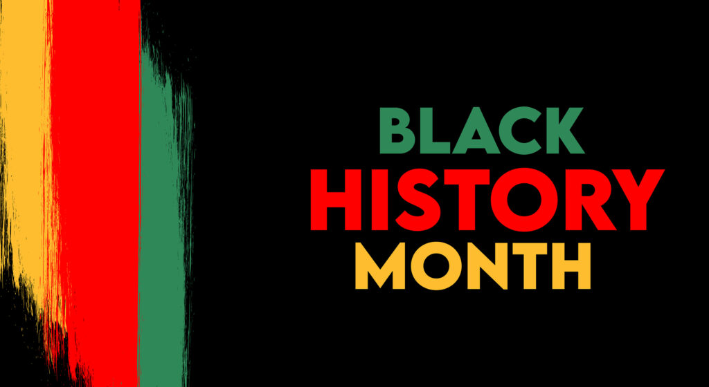 Black History Month February celebration banner on black background